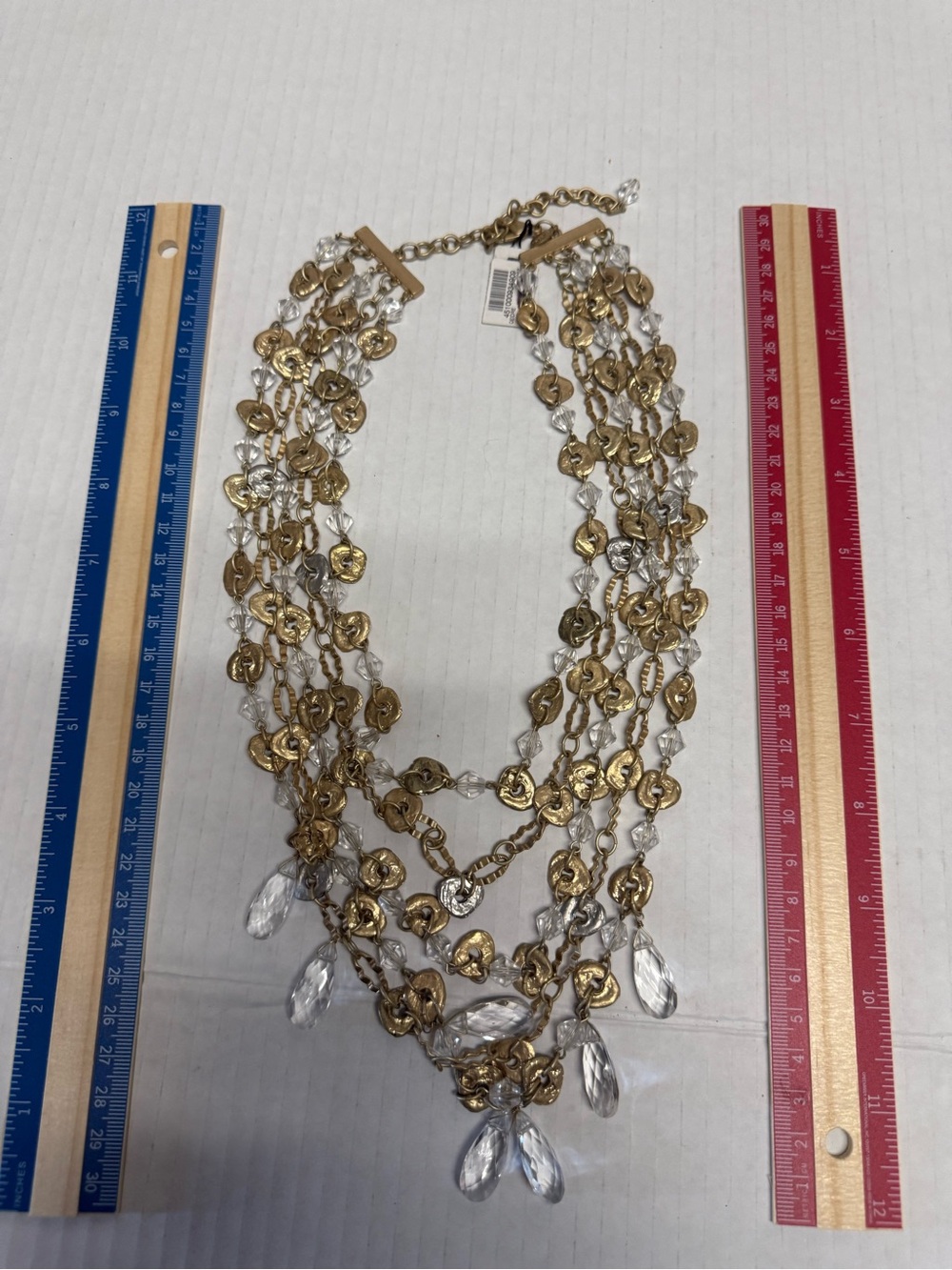 Gold-Tone Multi-Strand Crystal Teardrop Statement Necklace